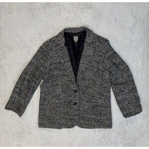 J Jill Tweed Blazer Jacket Button Front Gray Black Size L Large Cotton Blend